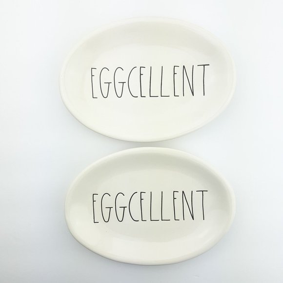 Rae Dunn Eggcellent Snack Dessert Plate Set Of 2 - Picture 11 of 11